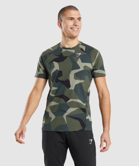 Men's Gymshark Critical T-Shirts Camo | CA 1A356N